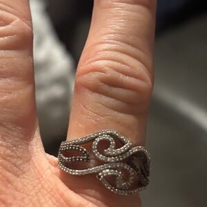 Beautiful black and white diamond ring handmade with sterling silver. Size 7